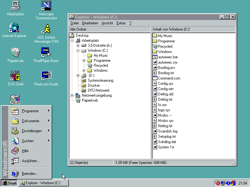 Desktop im Betriebssystem Windows 95